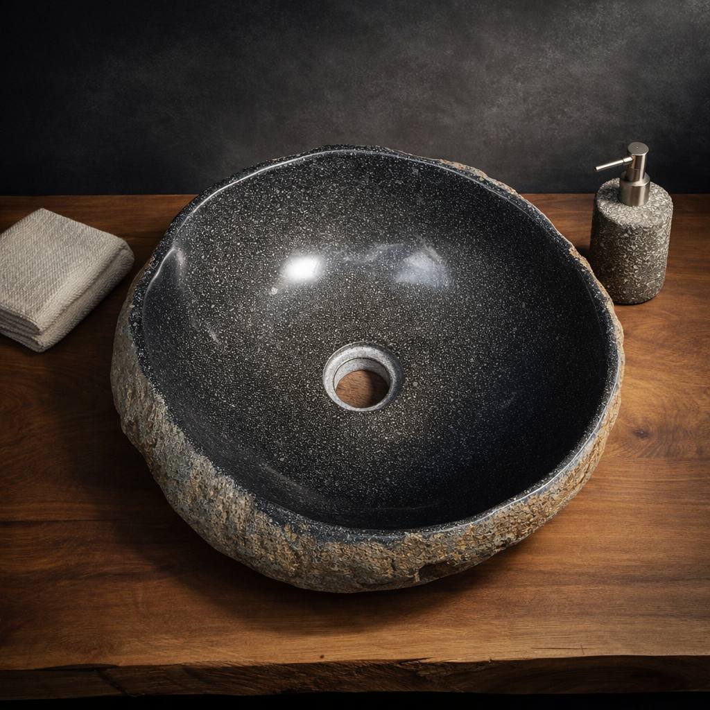 Круглая раковина из речного камня